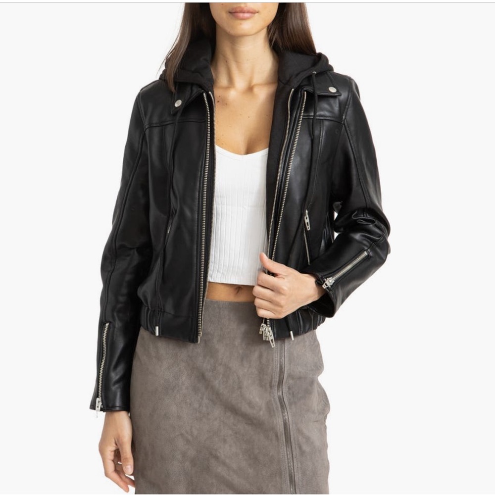 Blank NYC Faux Leather Bomber with Removable Hood